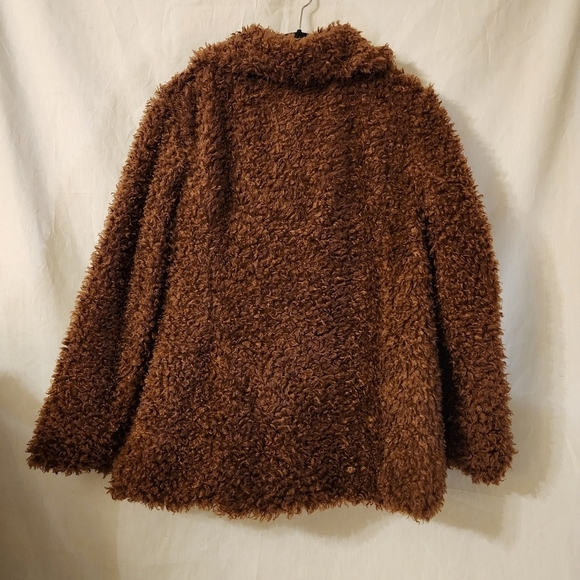 H & M Divided Cozy Brown Faux Fur Jacket Size M. Teddy Coat - Picture 2 of 5